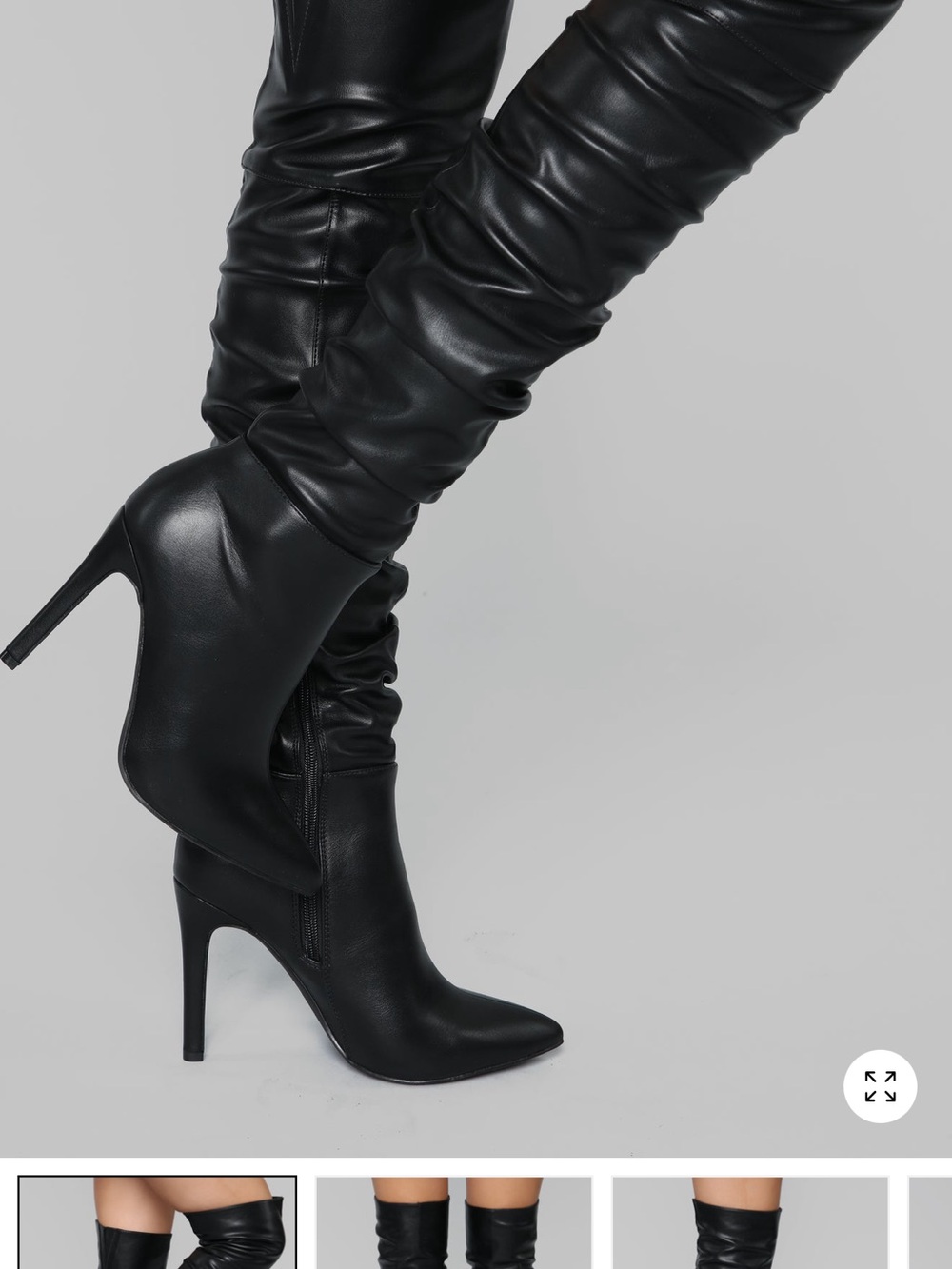 Fashion Nova Black Over-the-Knee Slouchy Leather Boots - Picture 2 of 5